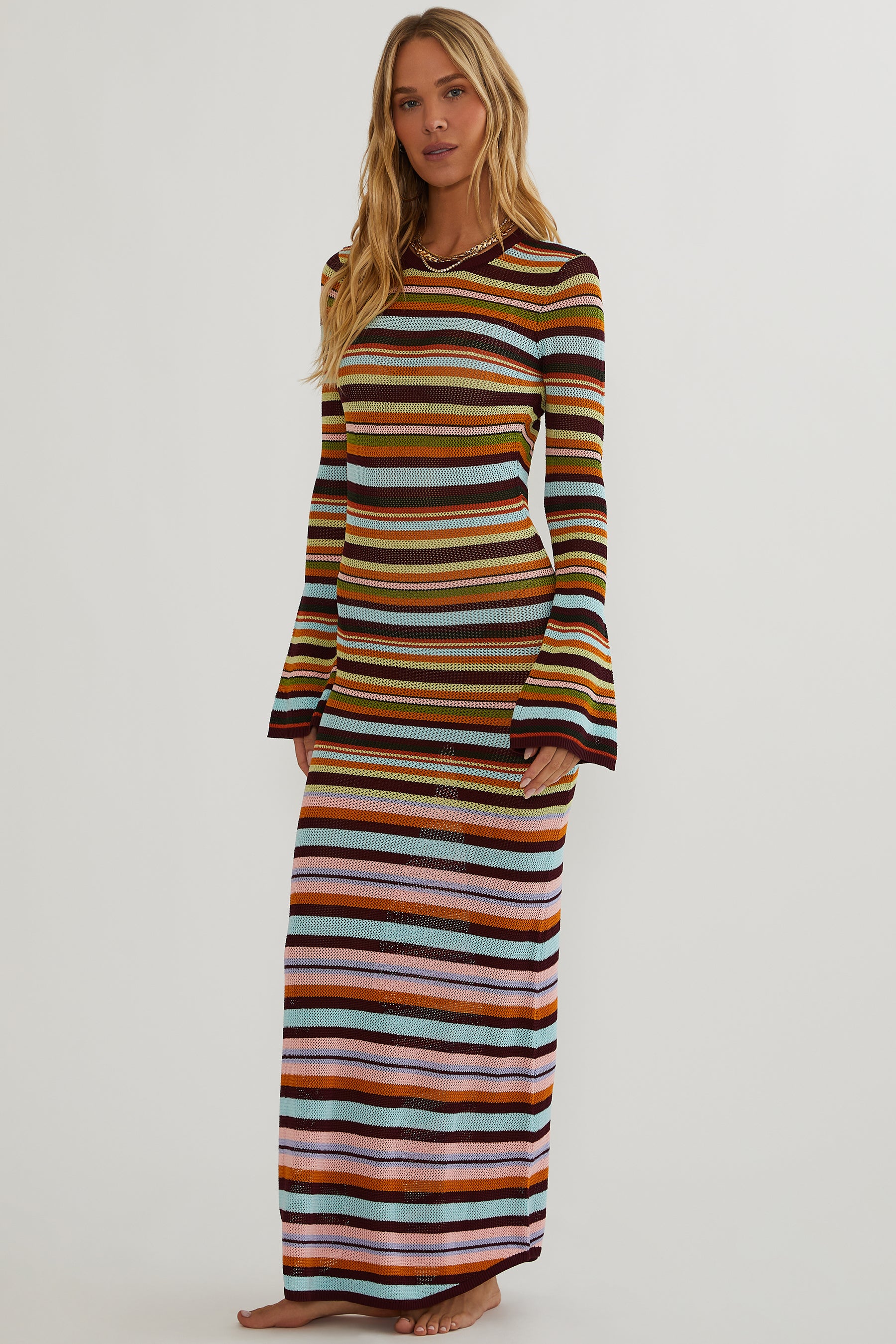 Multicolor Striped Dress With Long Sleeves