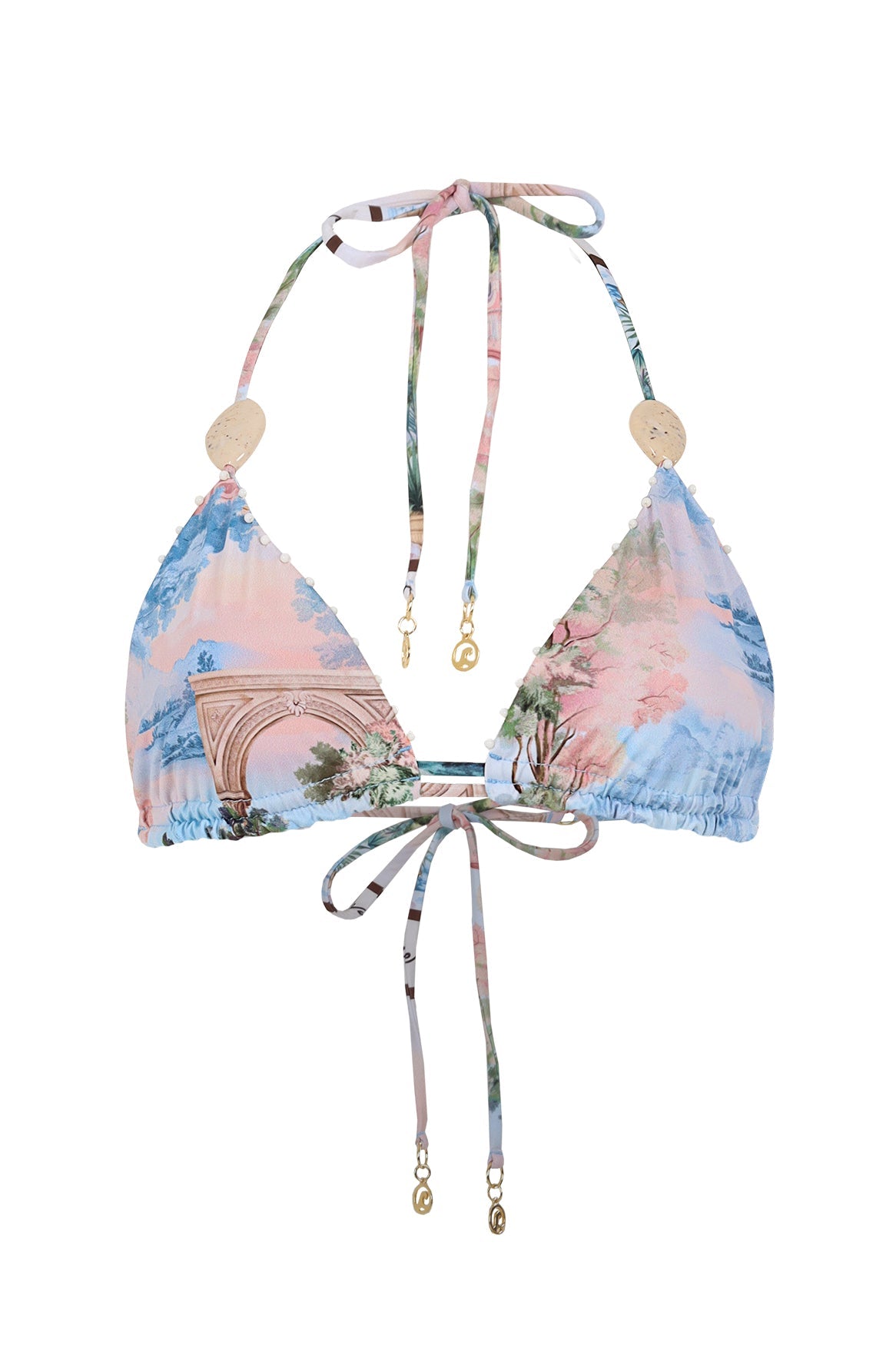 Adjustable beaded triangle bikini top