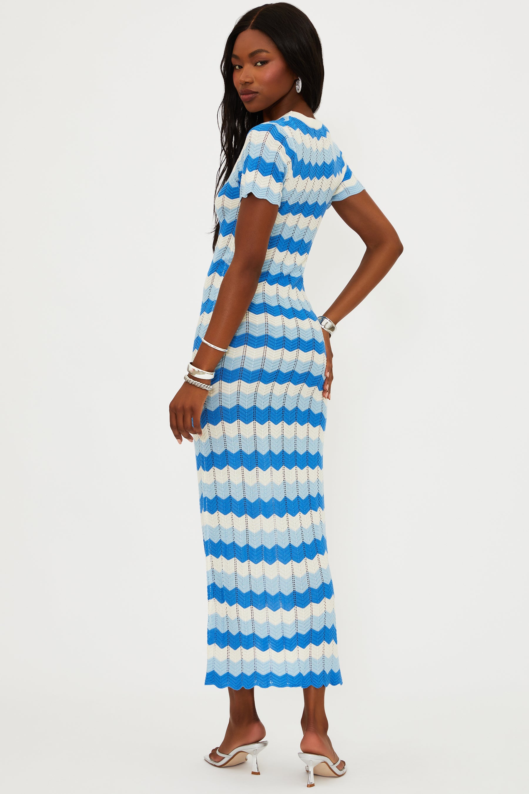 Blue and White wavy striped dress