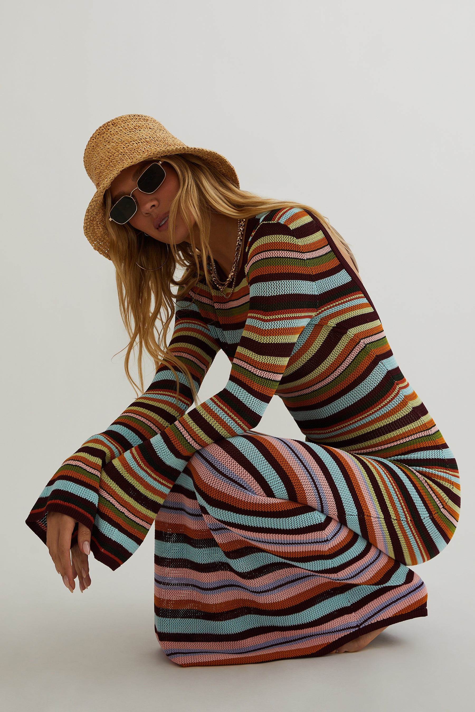 Multicolor Striped Dress With Long Sleeves