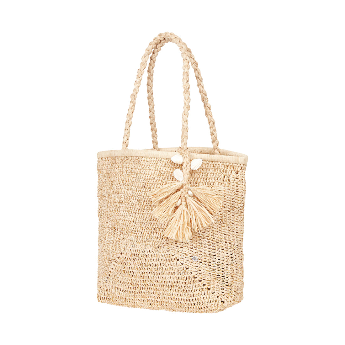 Crochet Raffia and Metallic Thread Tote with Shell Tassel
