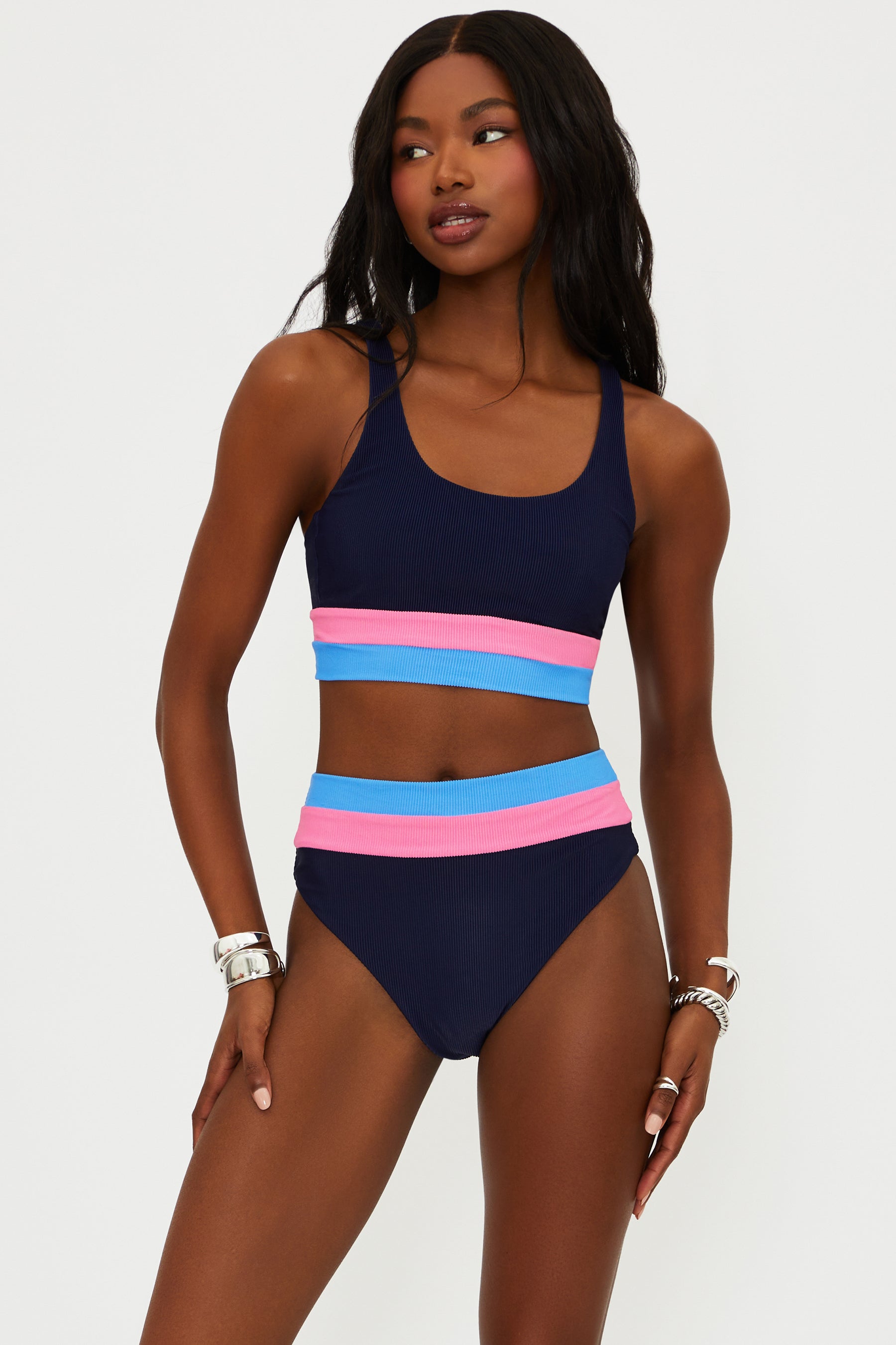 Ribbed bottom with a high waist fit and color blocking