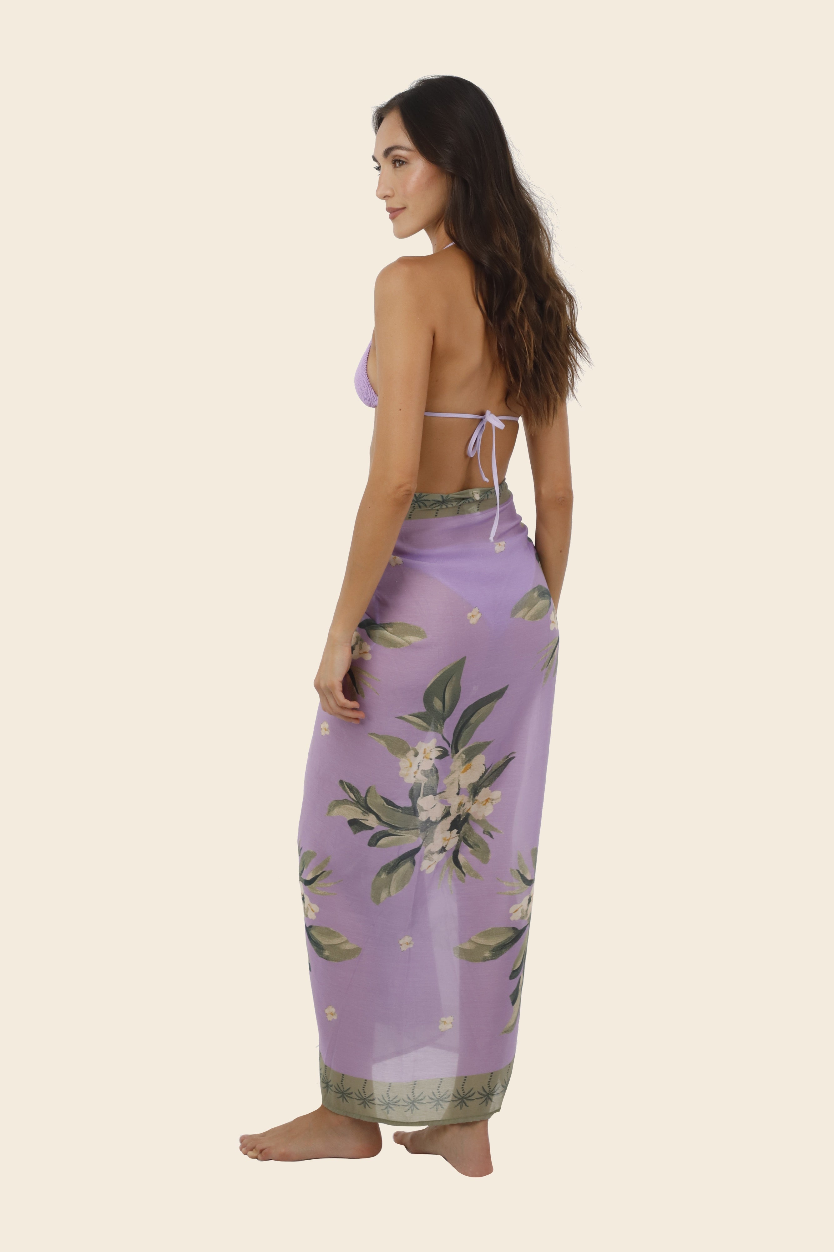 Long tasseled sarong in floral print