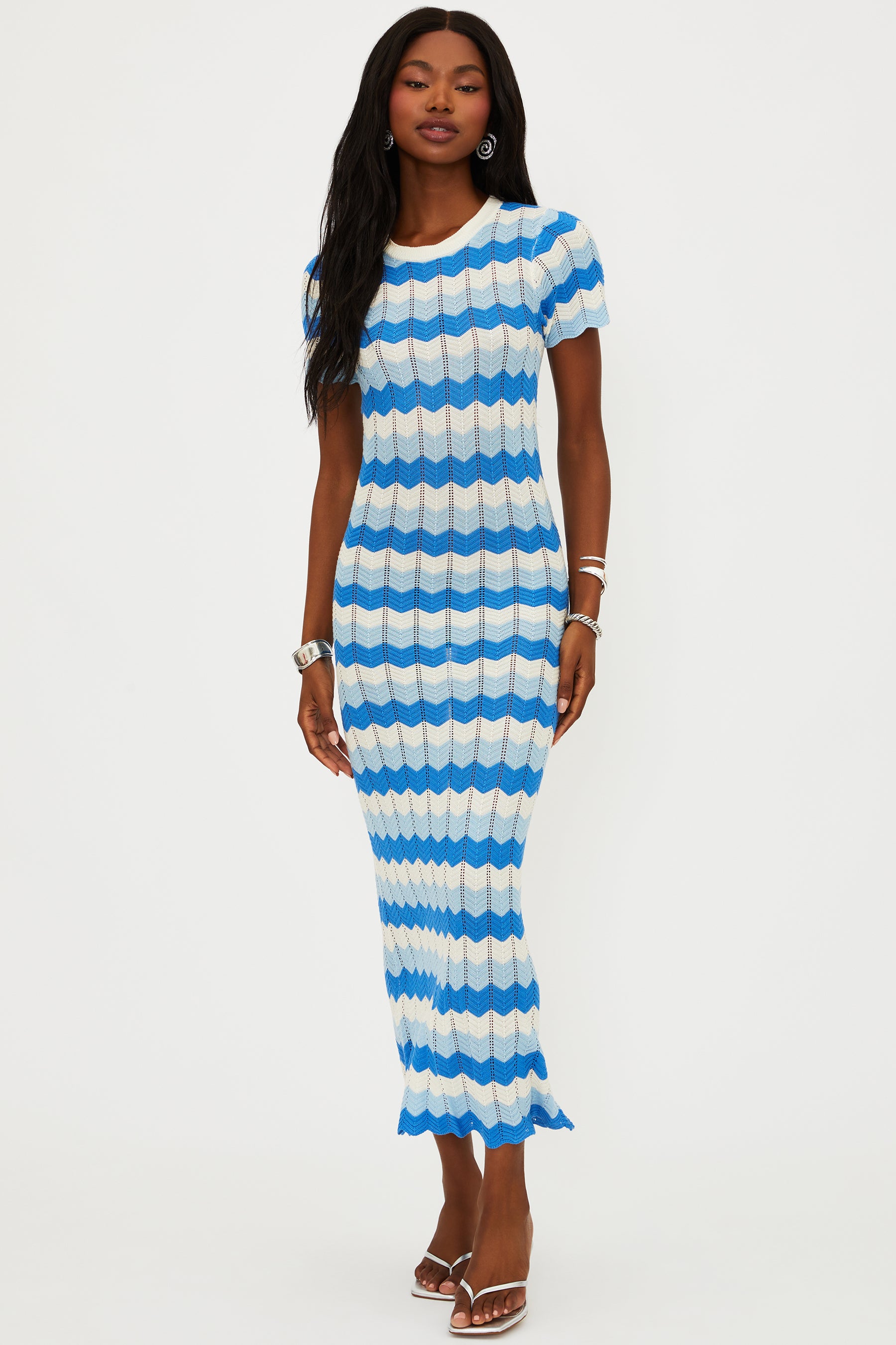 Blue and White wavy striped dress