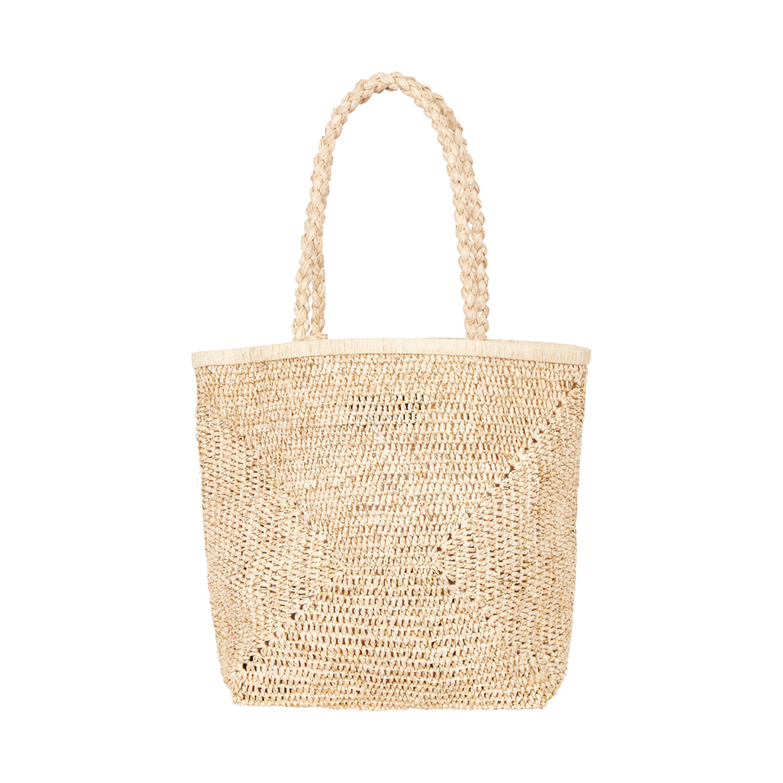 Crochet Raffia and Metallic Thread Tote with Shell Tassel