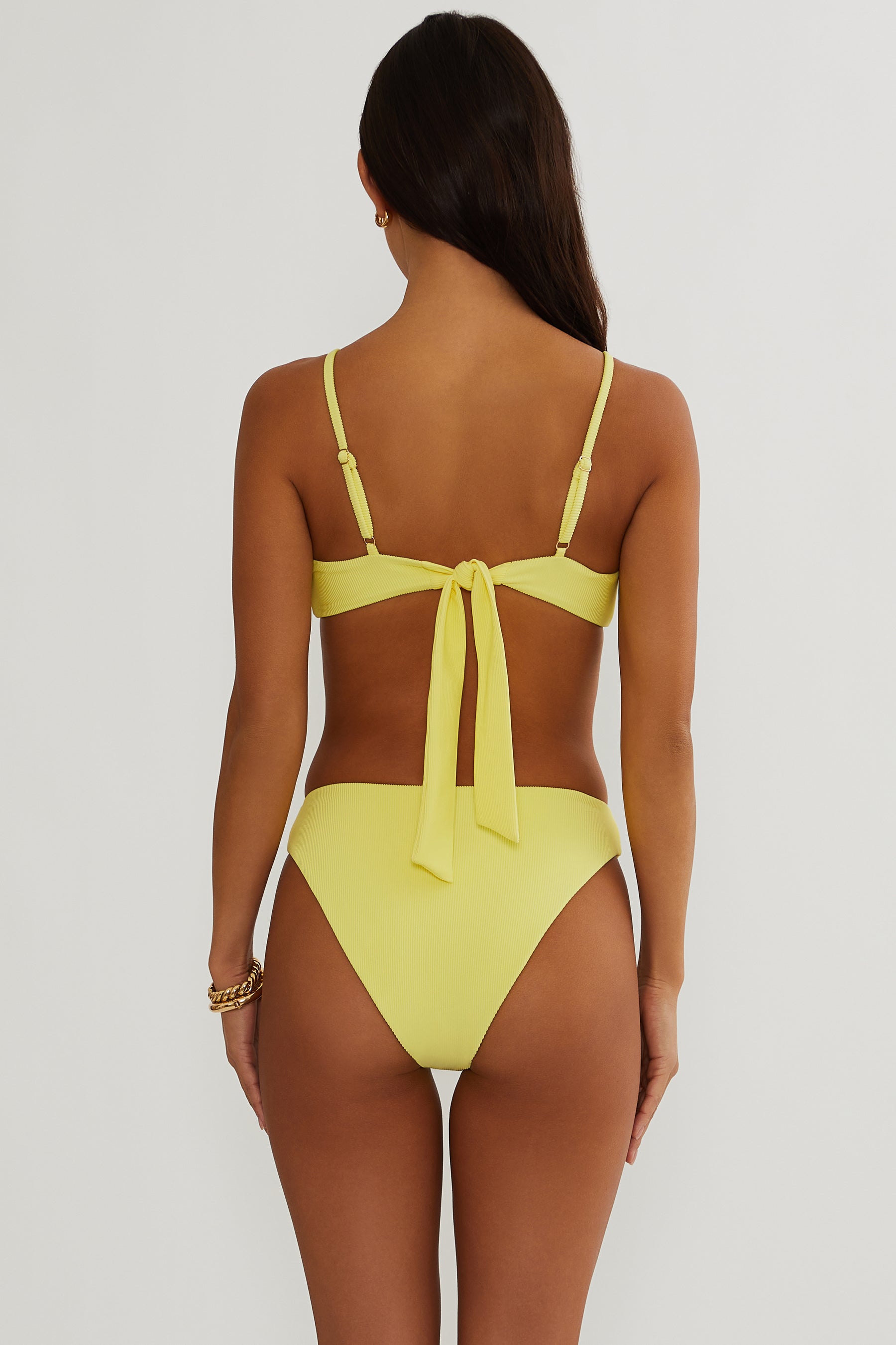 Ribbed bikini botom with medium coverage in yellow