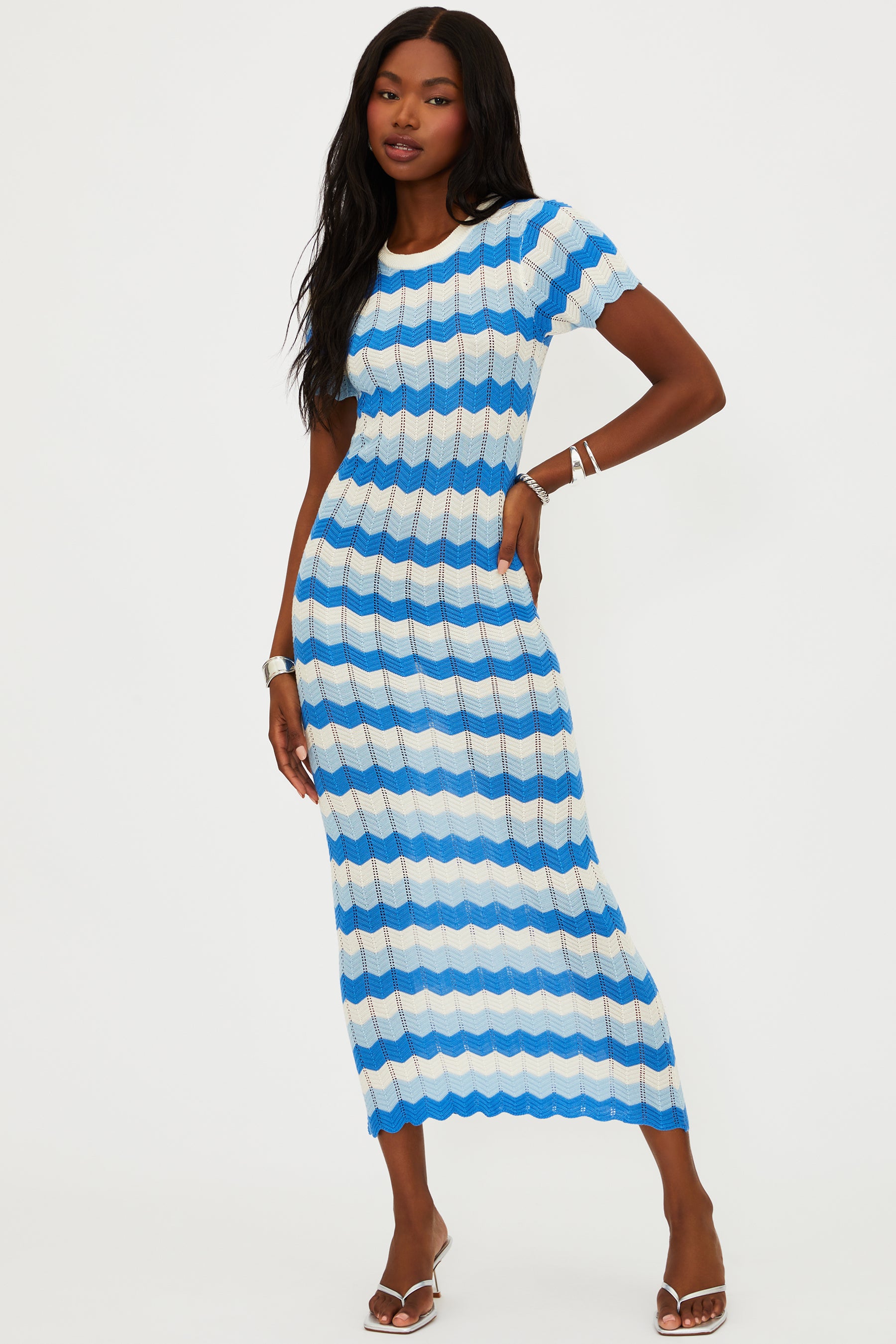 Blue and White wavy striped dress