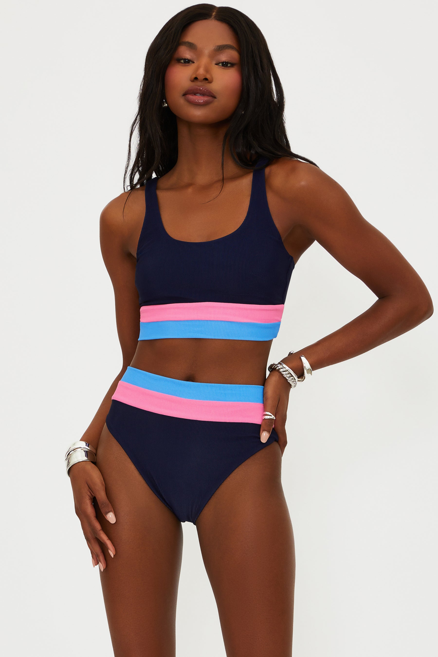 Ribbed bottom with a high waist fit and color blocking