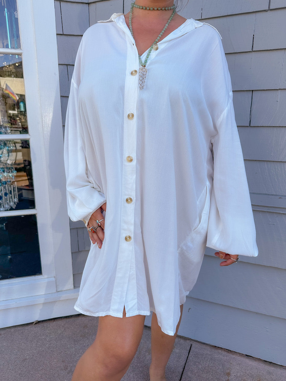 white button down shirt dress