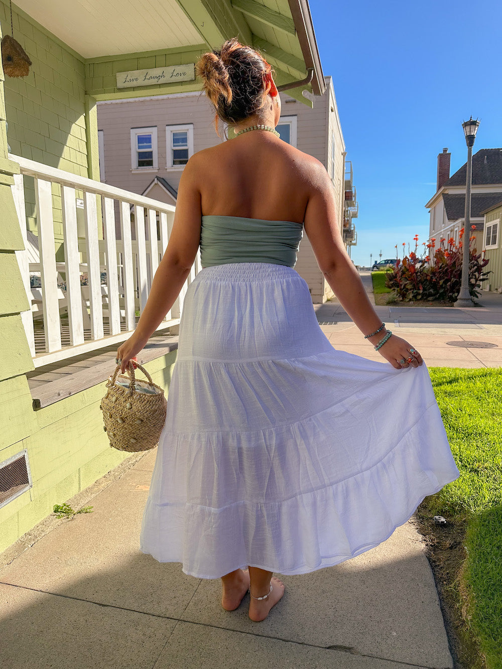 flowy white maxi skirt