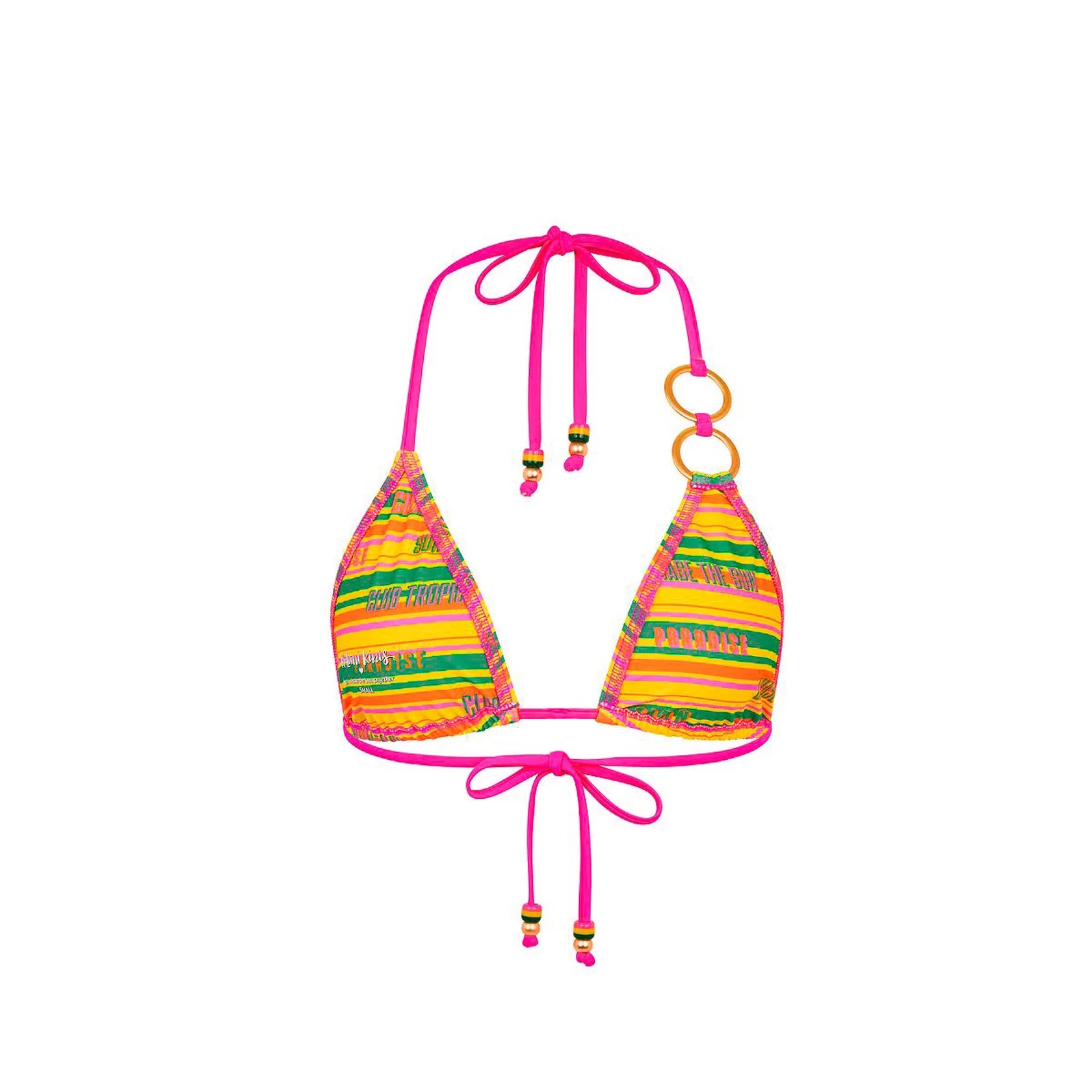 Colorful triangle top with two decorative rings on one side