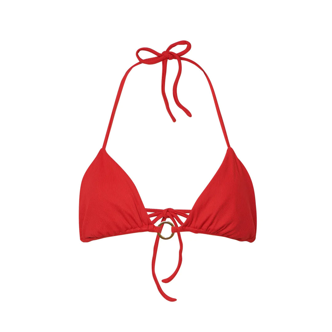 Red Ribbed Triangle Bikini Top