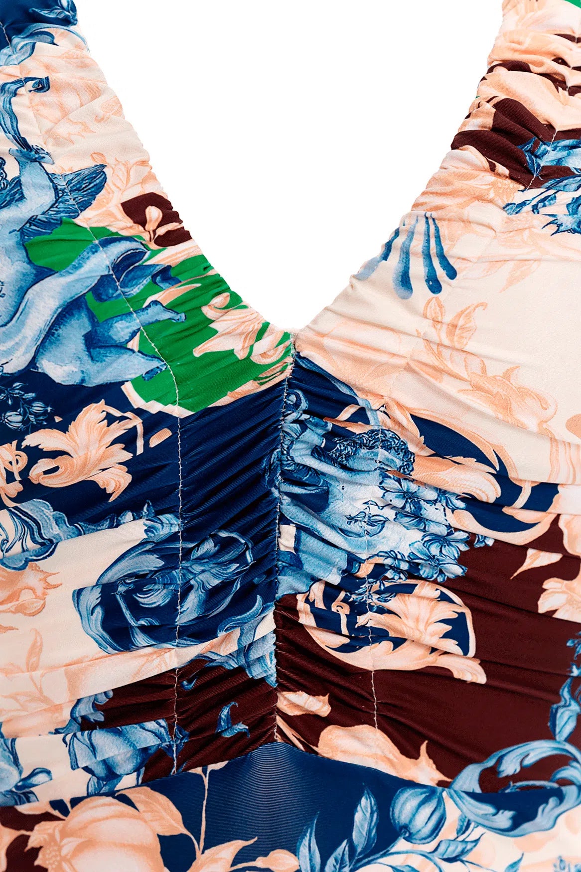 Bright Print Tie Shoulder One Piece