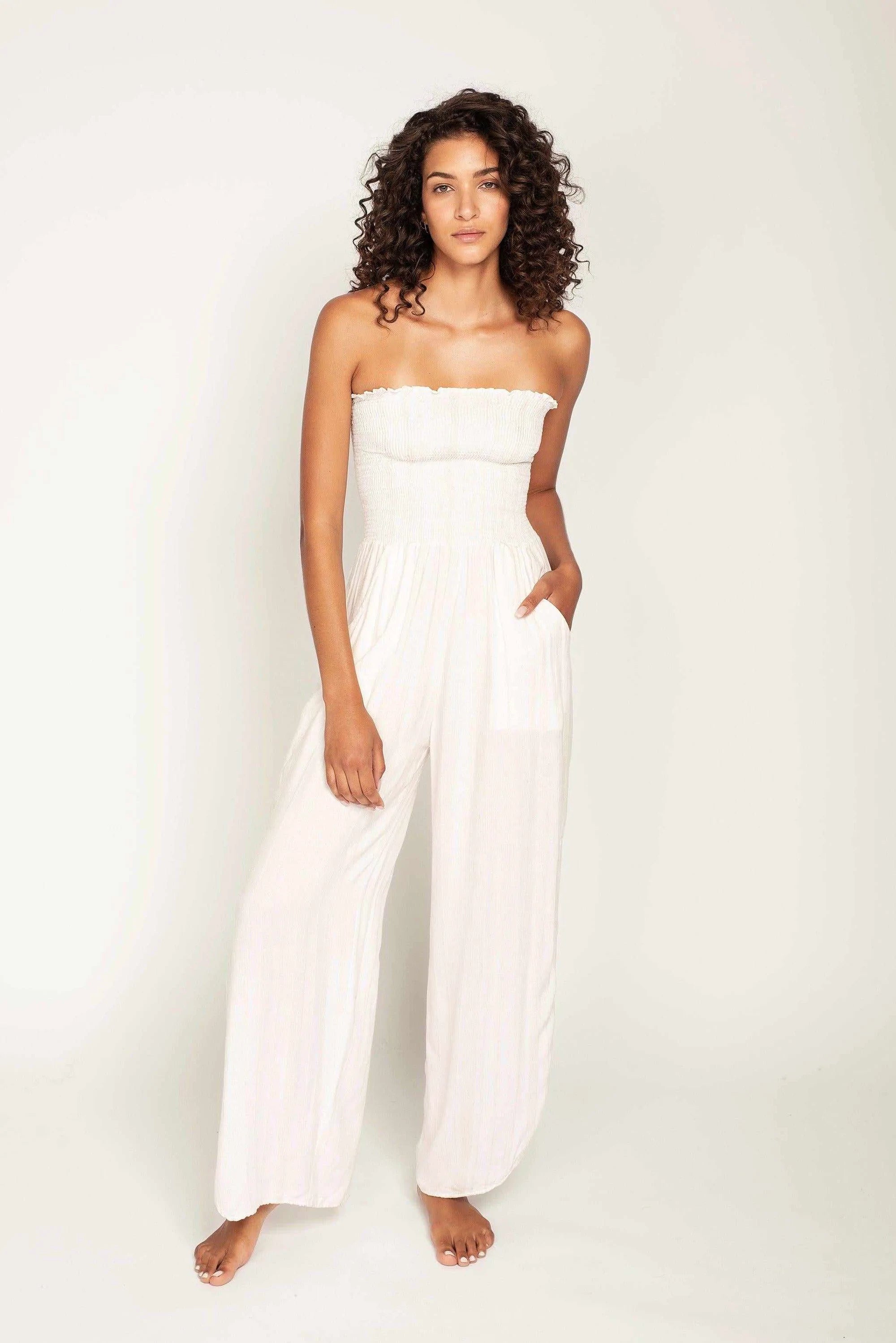 Strapless White Cotton Jumpsuit