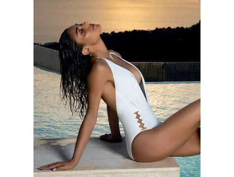 White Deep Plunging Halter One Piece