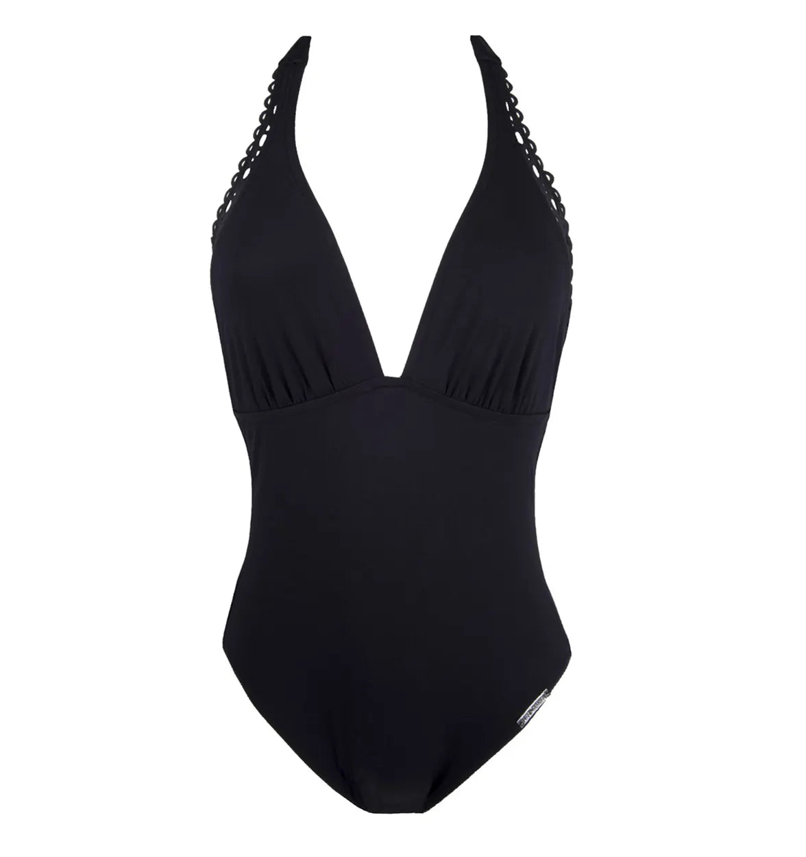 Plunging Black Halter One Piece