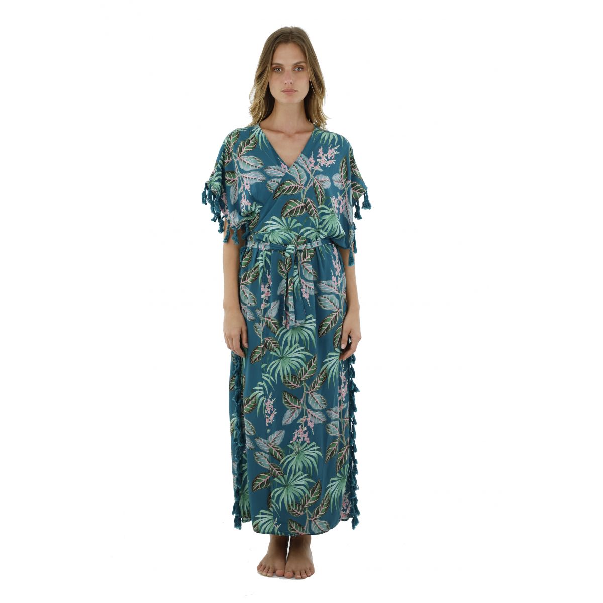 Palm Print Full Length Wrap Kimono