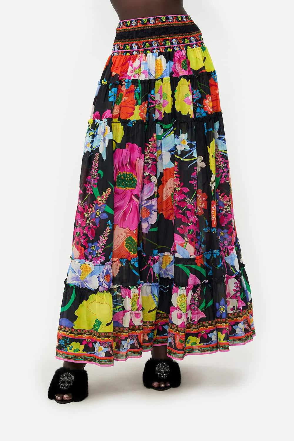 Bright Floral Print Tiered Skirt