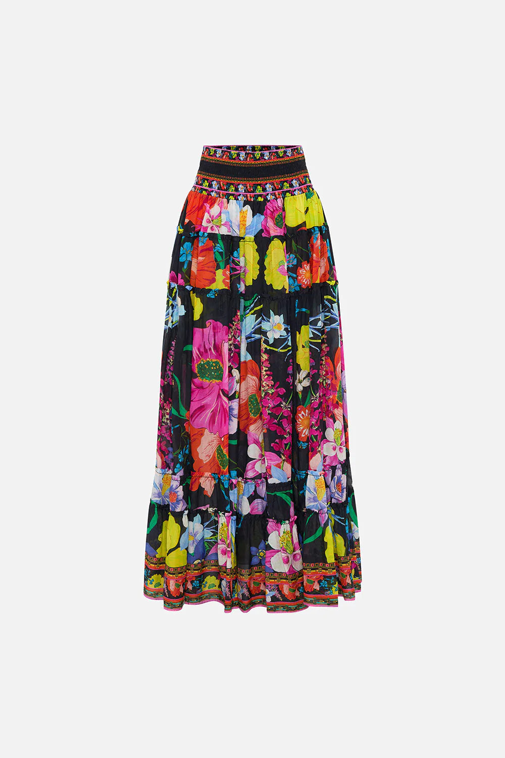 Bright Floral Print Tiered Skirt