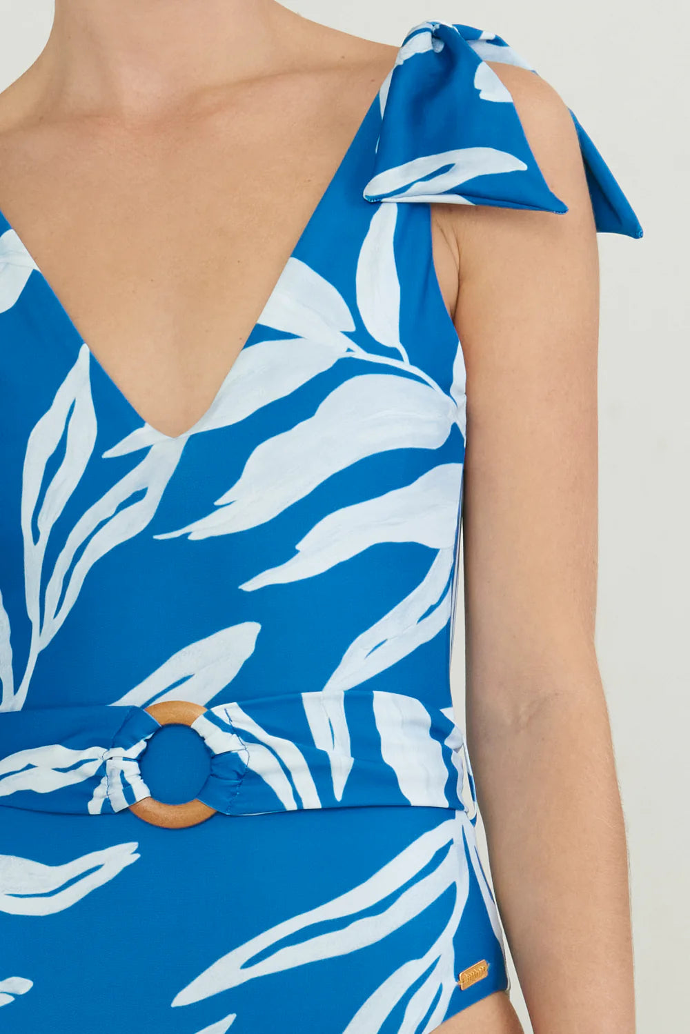 Blue Print V-Neck Ruffle Strap One Piece