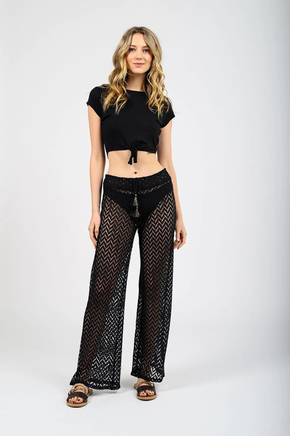 Sheer Black Wide Leg Pant Xandra Swimwear