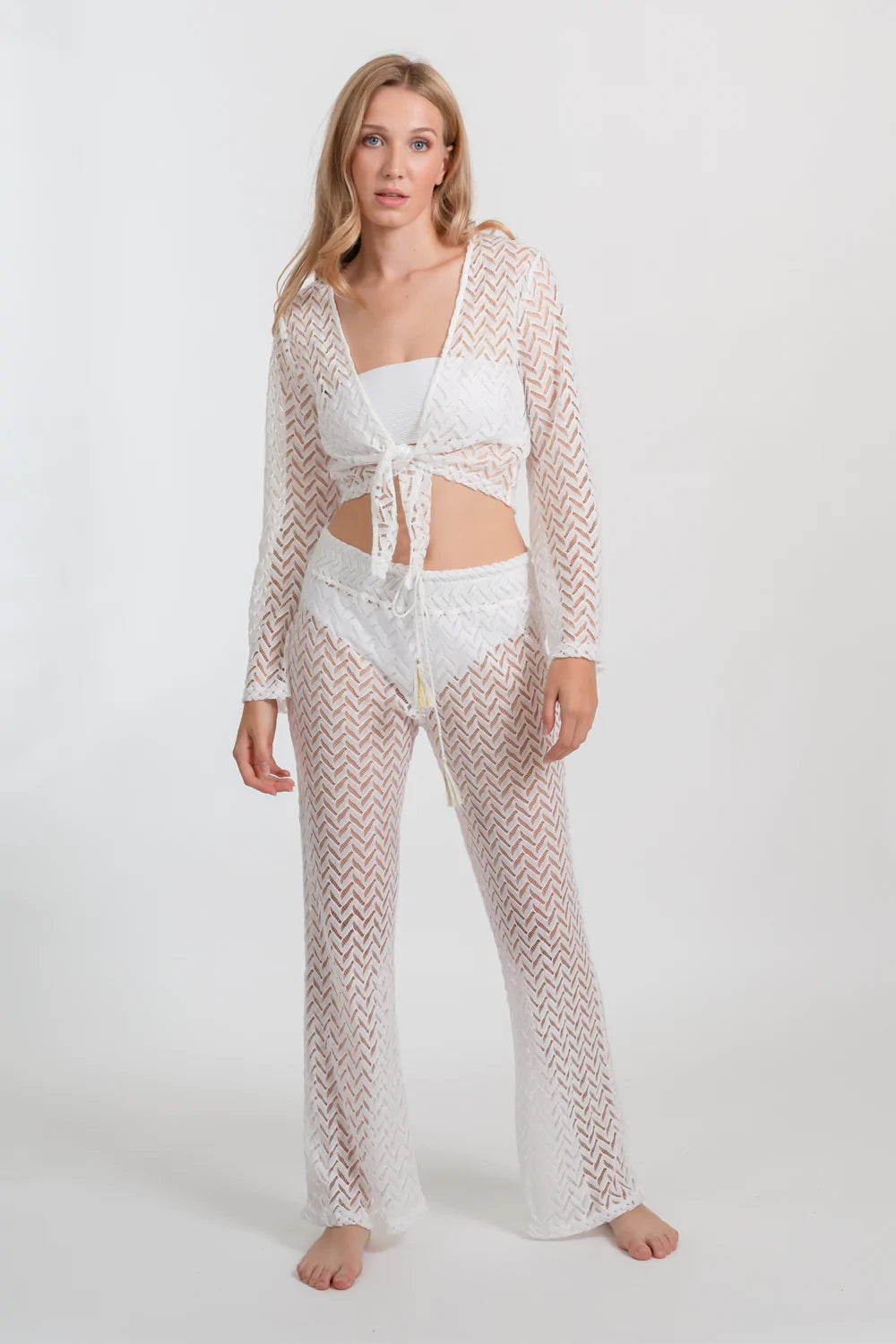 Sheer White Wide Leg Pant