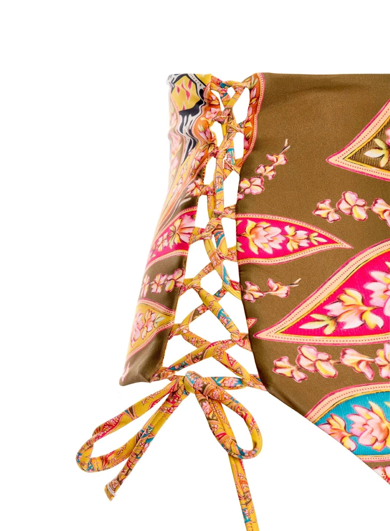 Bright High Waist Lattice Side Bikini Bottom