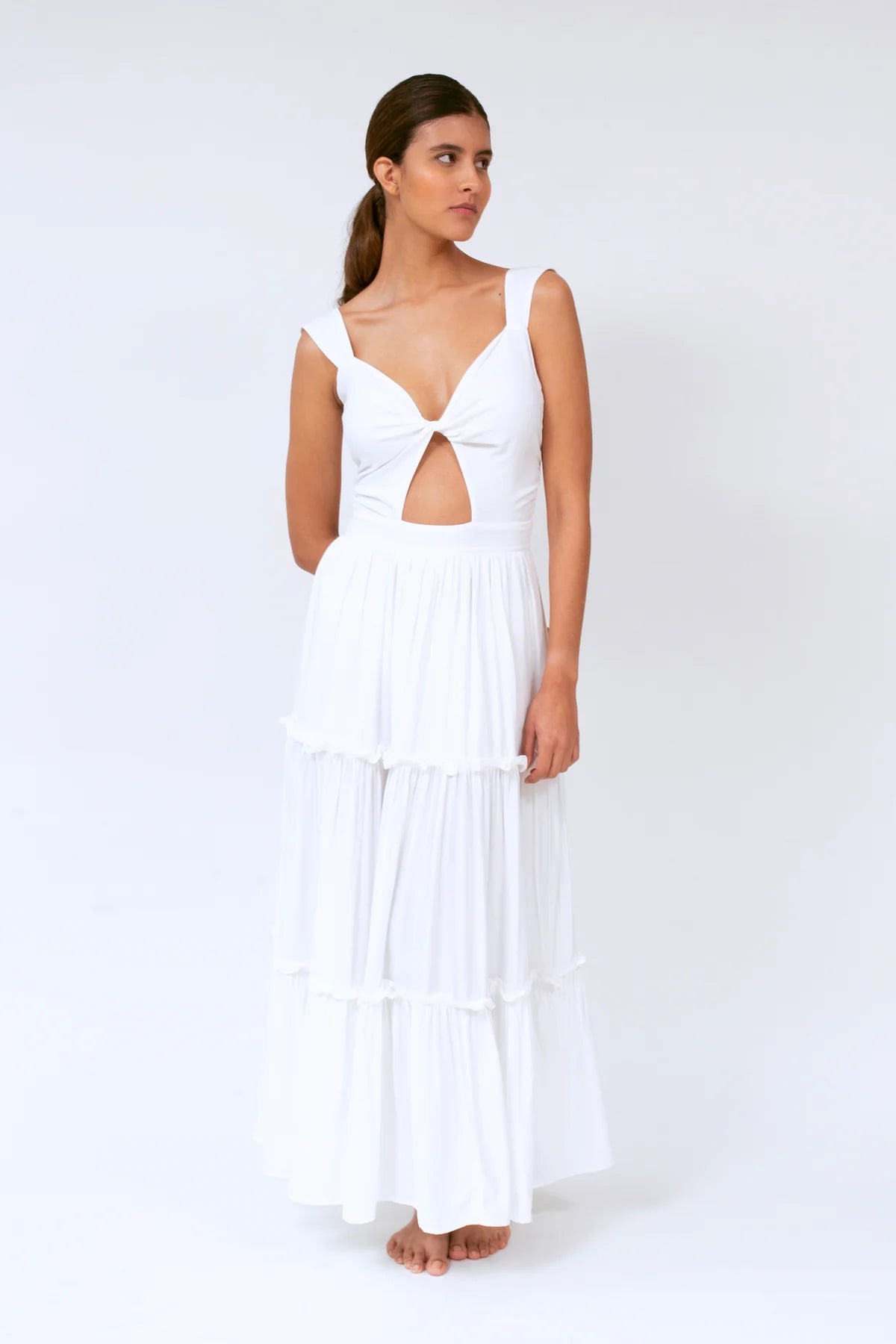Ivory Twist Front Maxi Dress