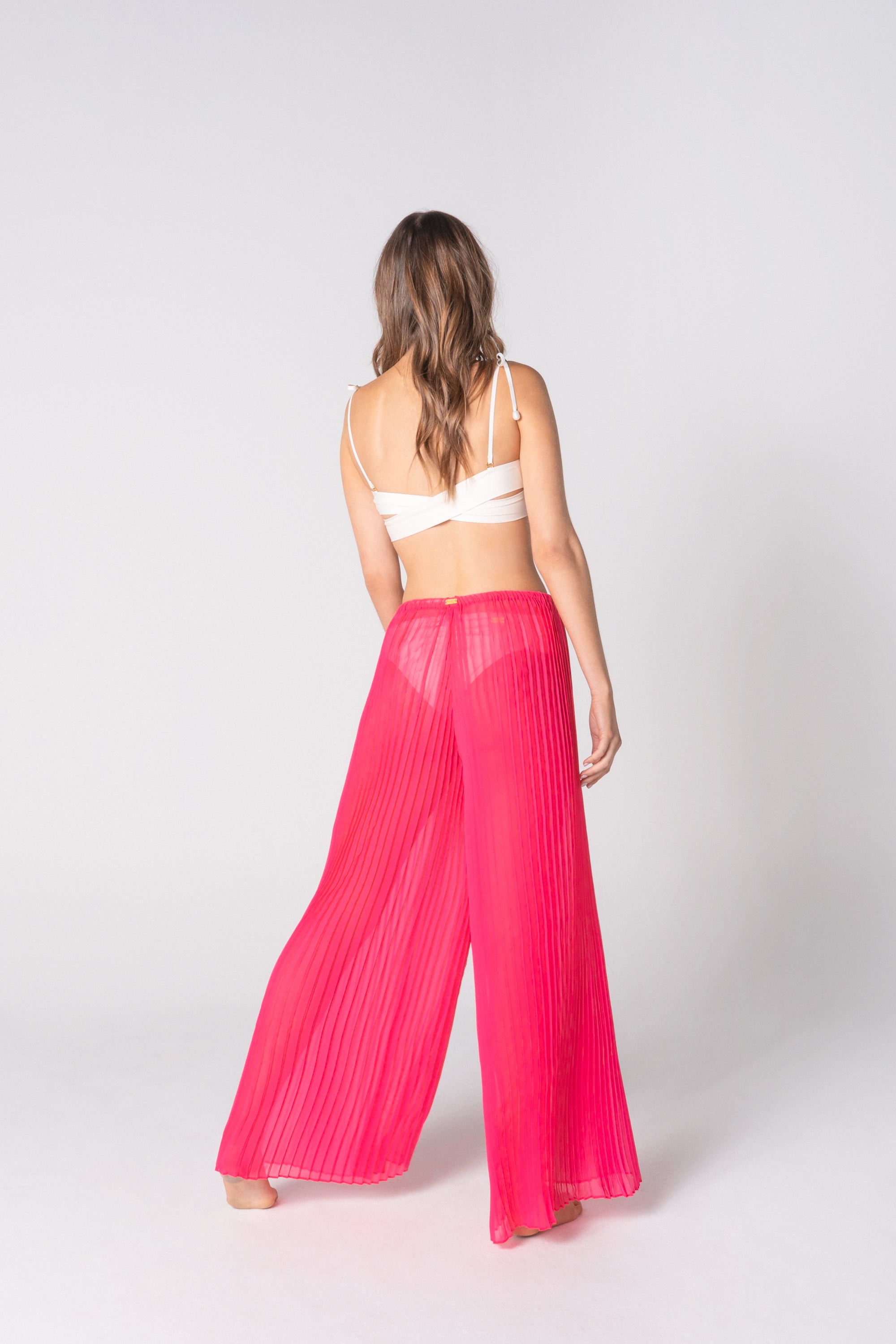 pleated hot pink coverup palazzo pants