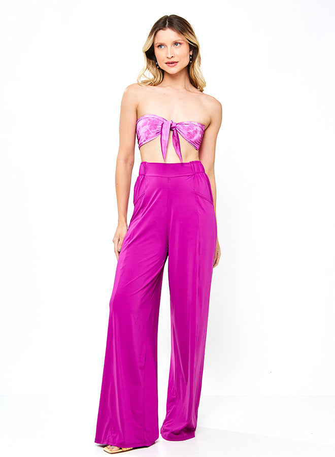 bright magenta swimwear fabric wide leg pants