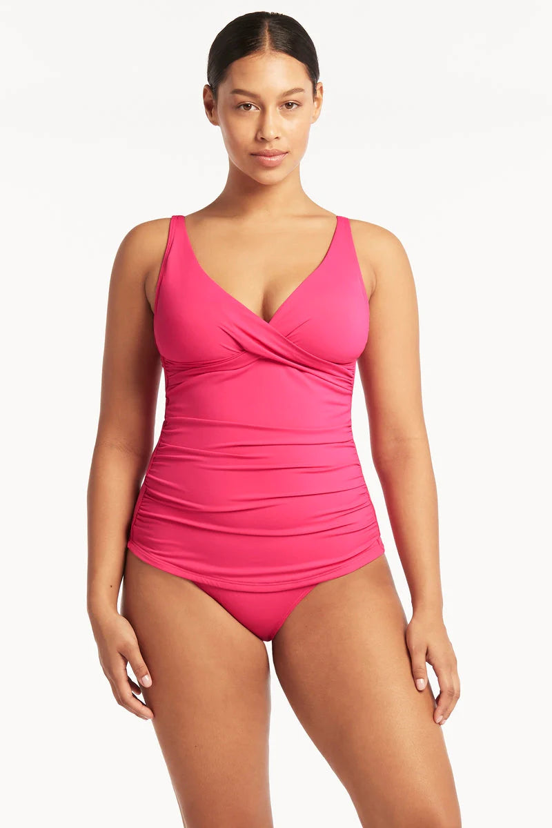 Hot Pink Cross Front Support Tankini Top