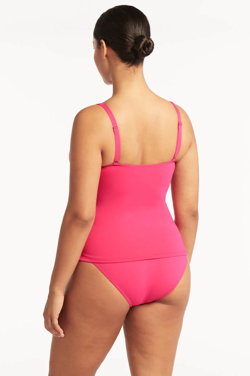 Hot Pink Cross Front Support Tankini Top