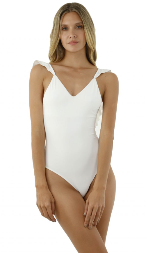 White ruffle 2025 one piece
