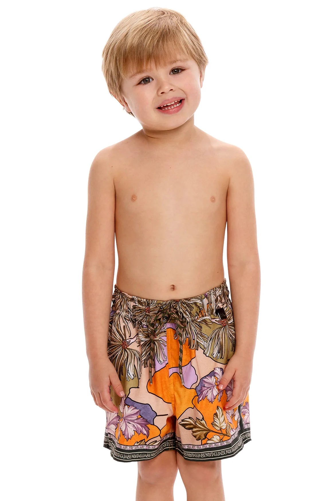 Kid's Tropical Print Swim Trunks