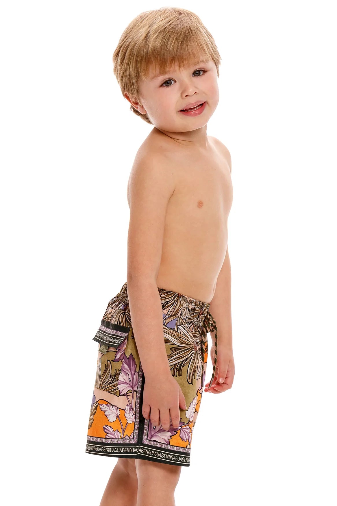Kid's Tropical Print Swim Trunks