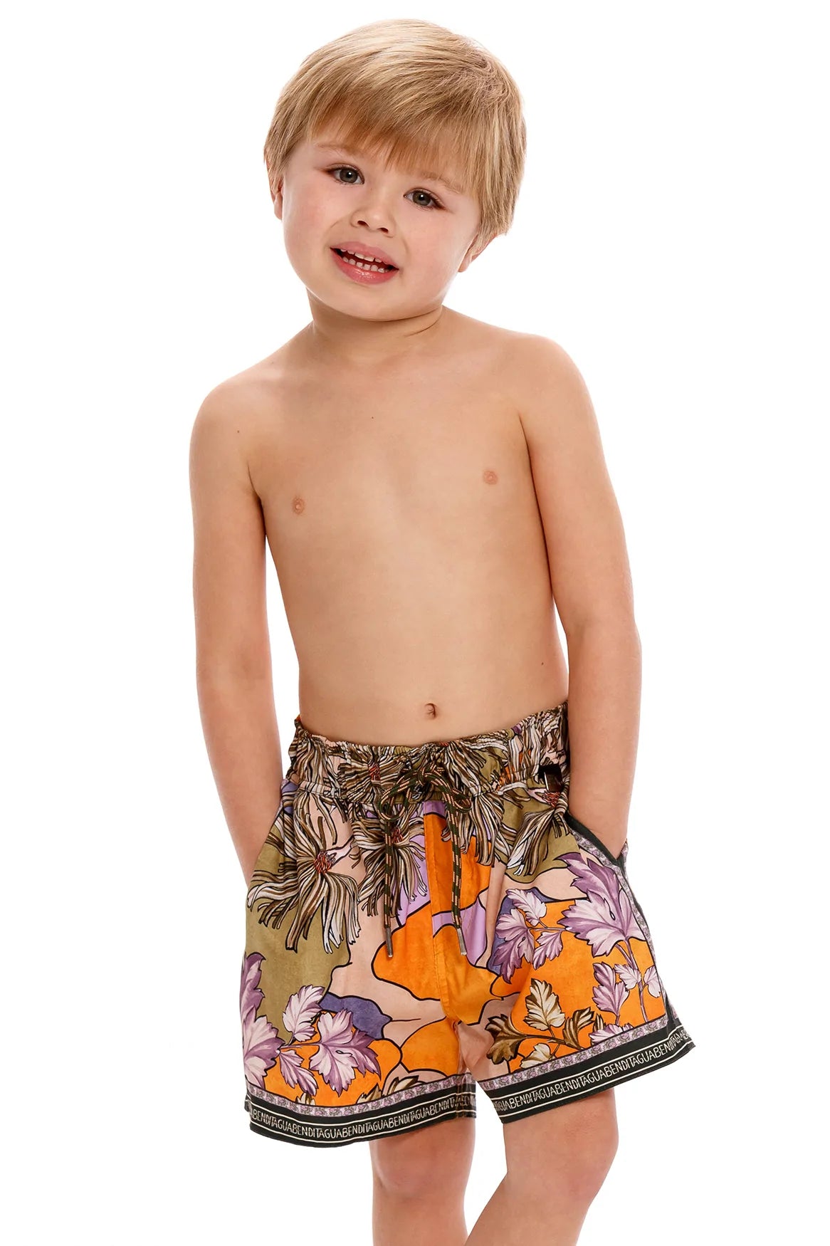 Kid's Tropical Print Swim Trunks