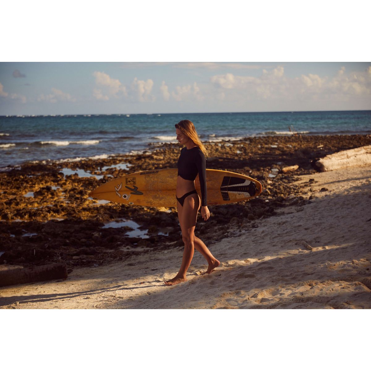 Black Long Sleeve Cropped Swim Top