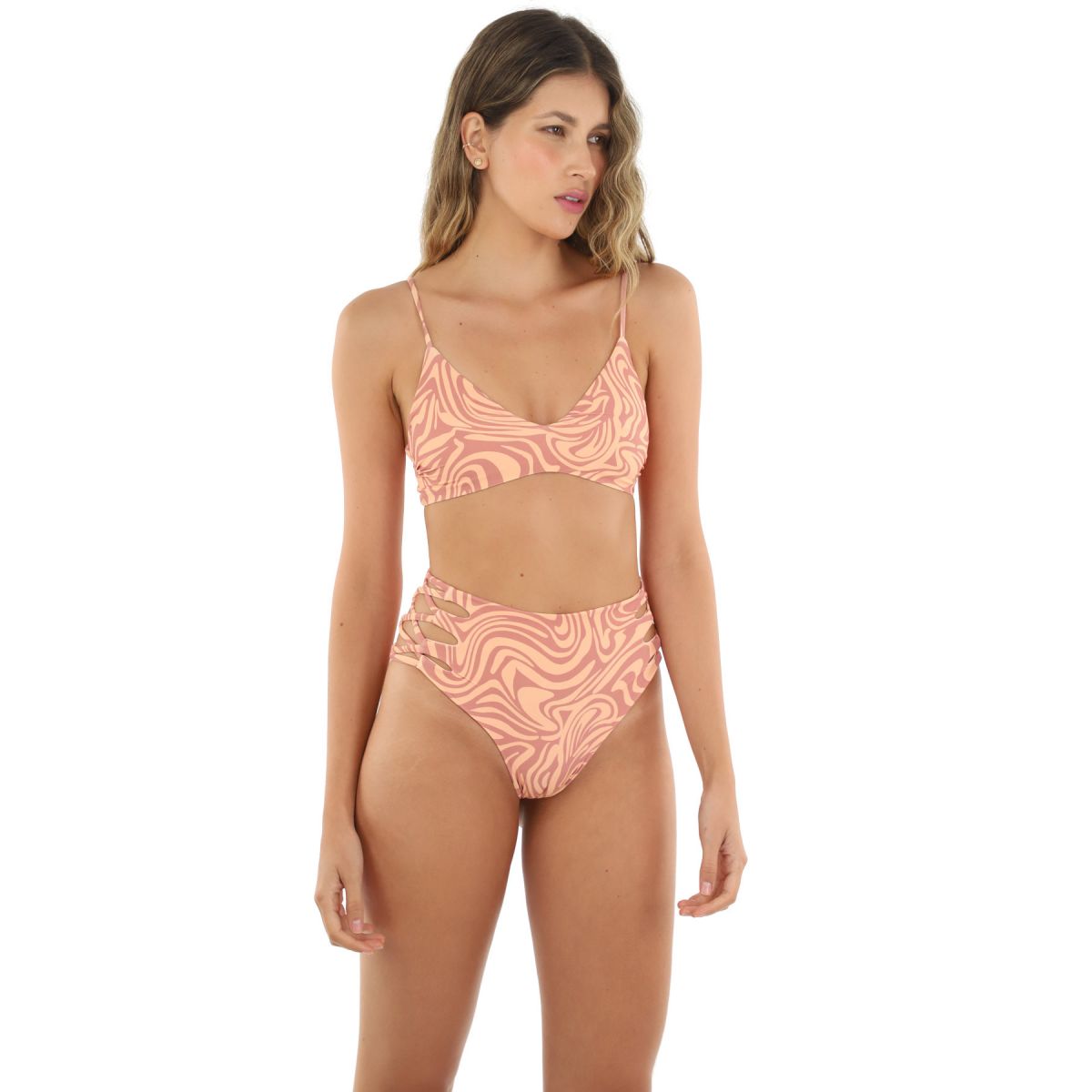 High Waist Lattice Side Bikini Bottom