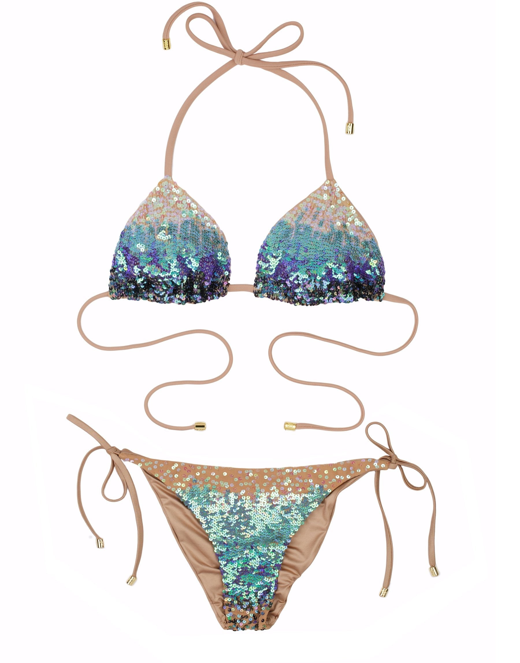 Ruched Tie Side Sequins Bikini Bottom