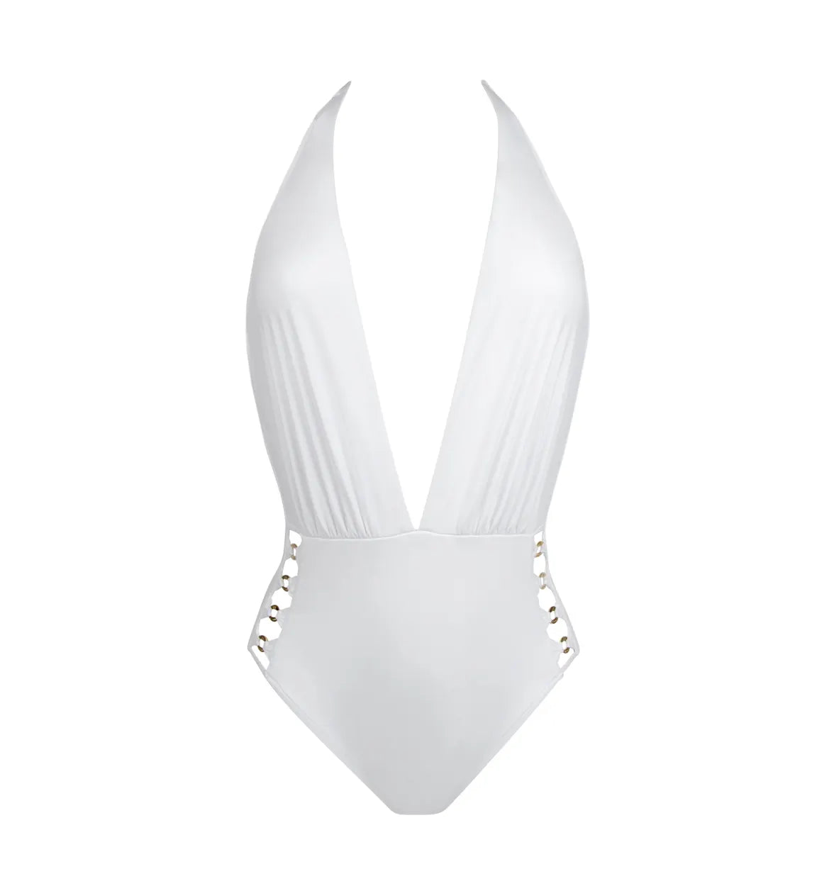 White Deep Plunging Halter One Piece