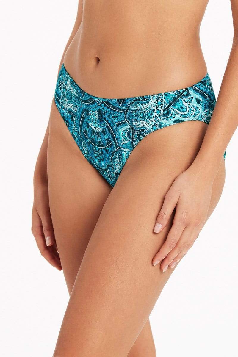 Blue Printed Full Coverage Bikini Bottom