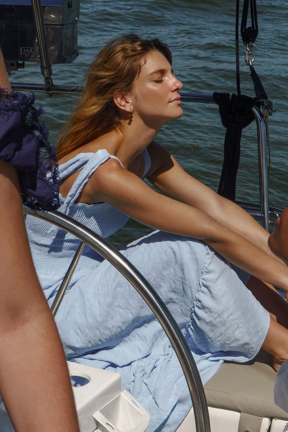 light blue smocked top dress