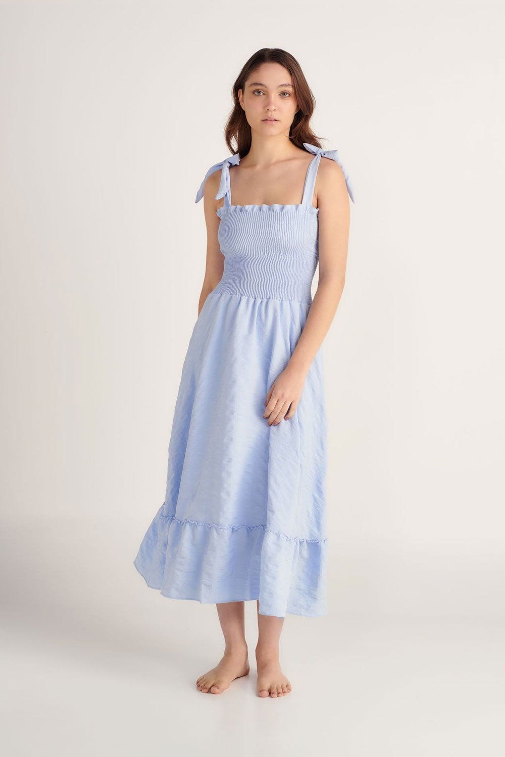 light blue smocked top dress