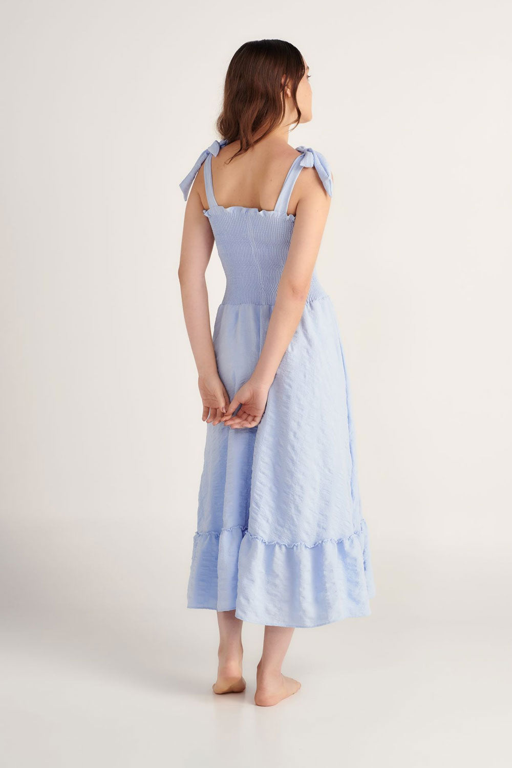 light blue smocked top dress