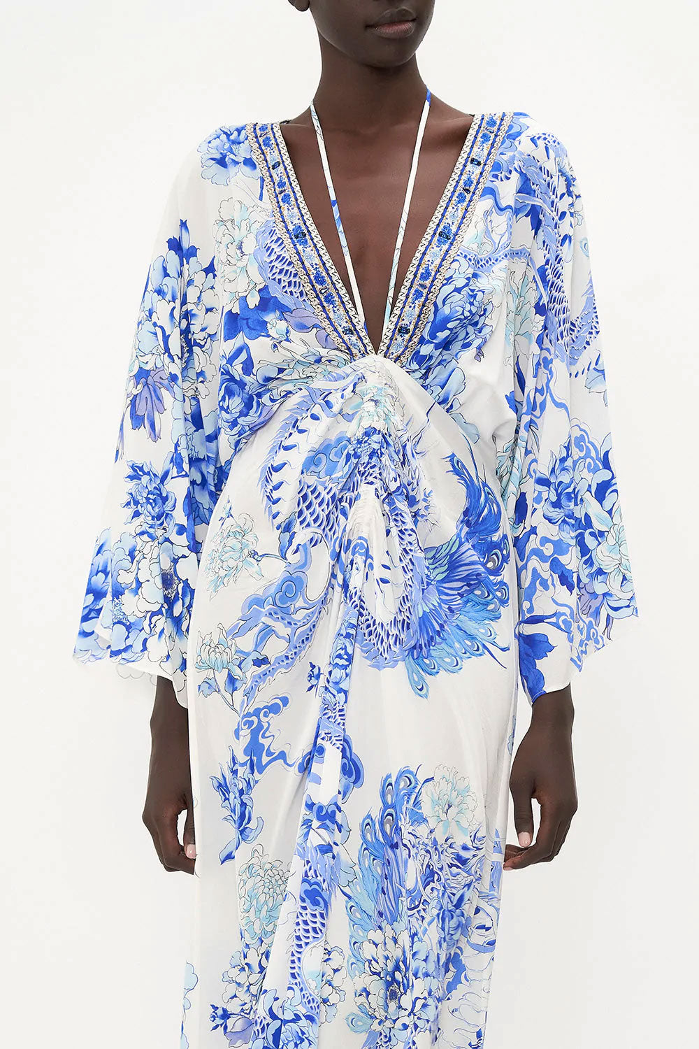 Embellished kimono style kaftan dress