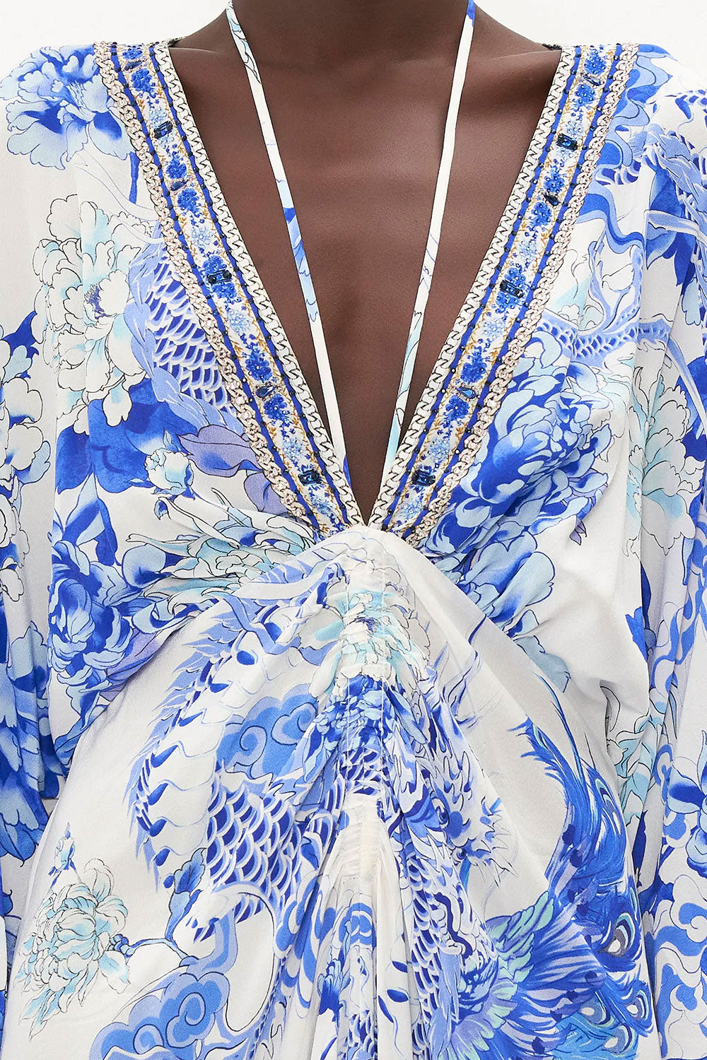 Embellished kimono style kaftan dress