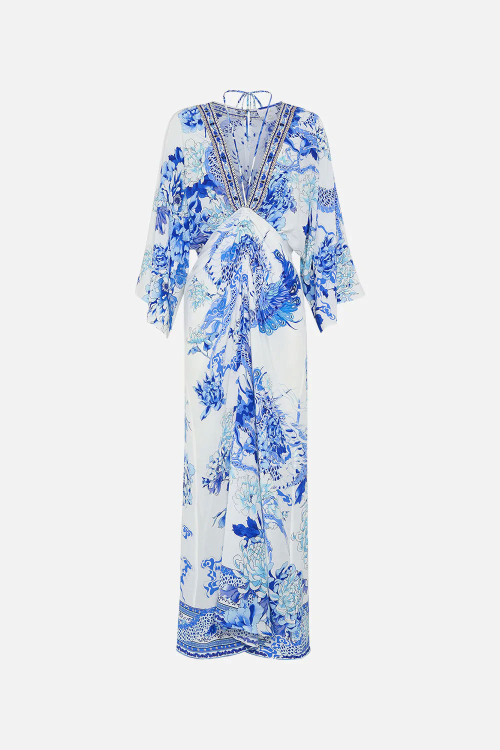 Embellished kimono style kaftan dress