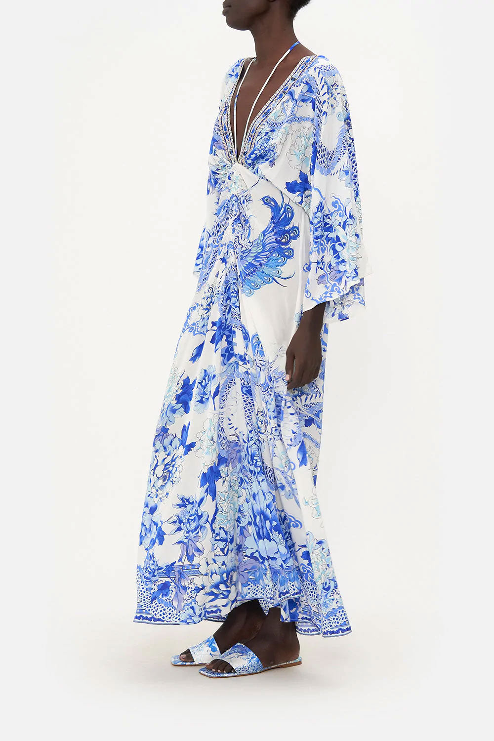 Embellished kimono style kaftan dress