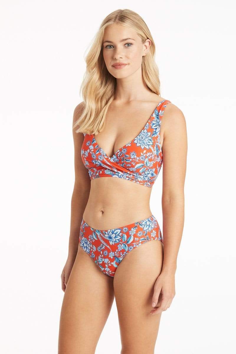 Supportive Cross Front Floral Print Swim Top