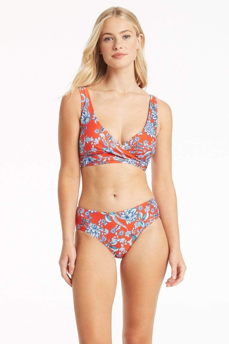 Supportive Cross Front Floral Print Swim Top